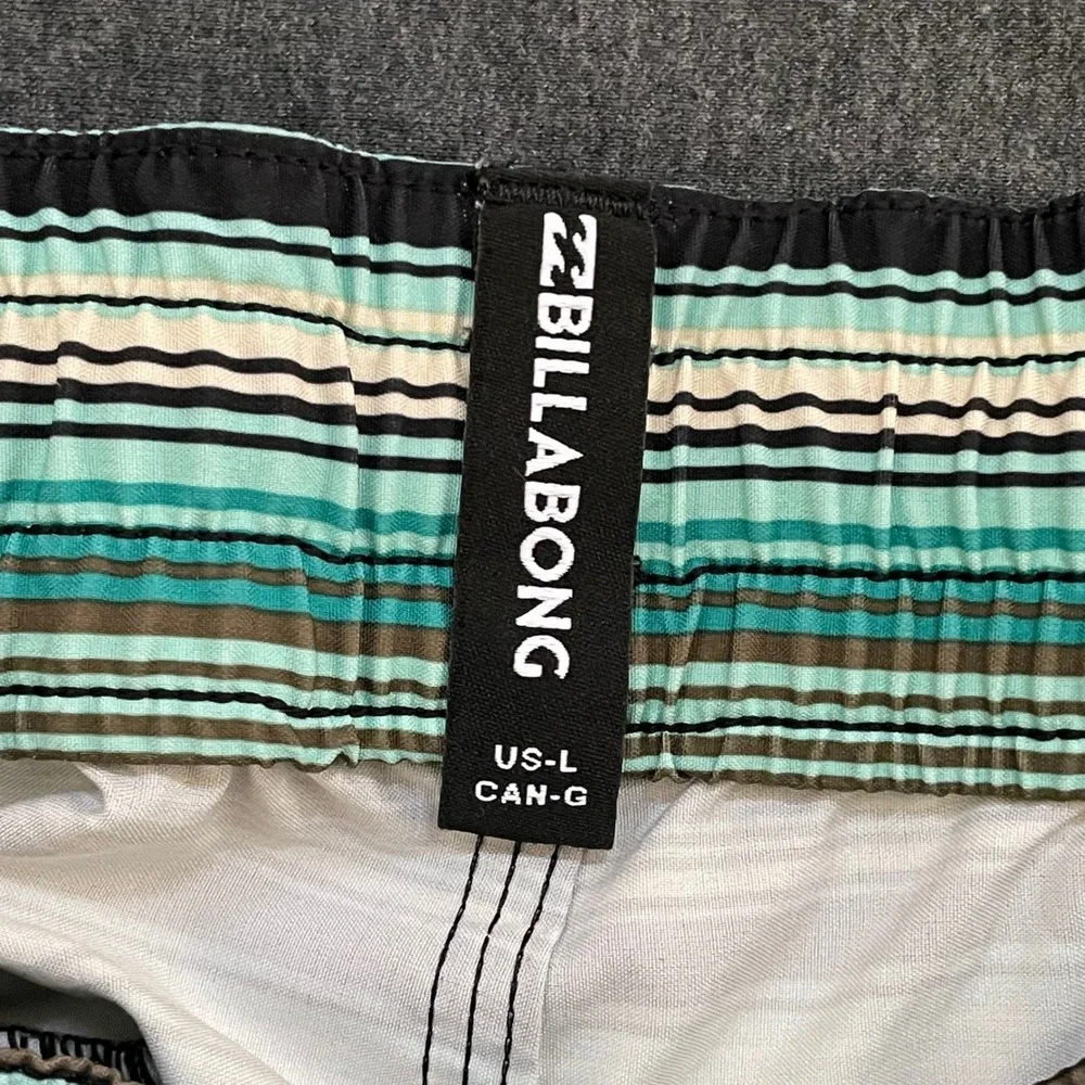Billabong‎ Mens Striped Board Shorts Teal Green Black White Swim Trunks Large
